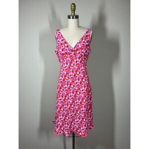 Vintage Y2K Express Floral Babydoll Dress 5 6 Pink Orange Coquette Psychedelic